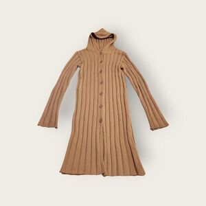 VTG Y2k Forever 21 tan knit ribbed hoodie button down bell sleeve sweater jacket